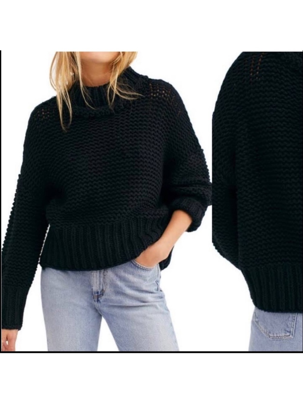 Free People My Only Sunshine chunky knit Sweater Black Size Medium